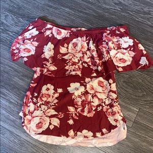 Burgundy off shoulder short